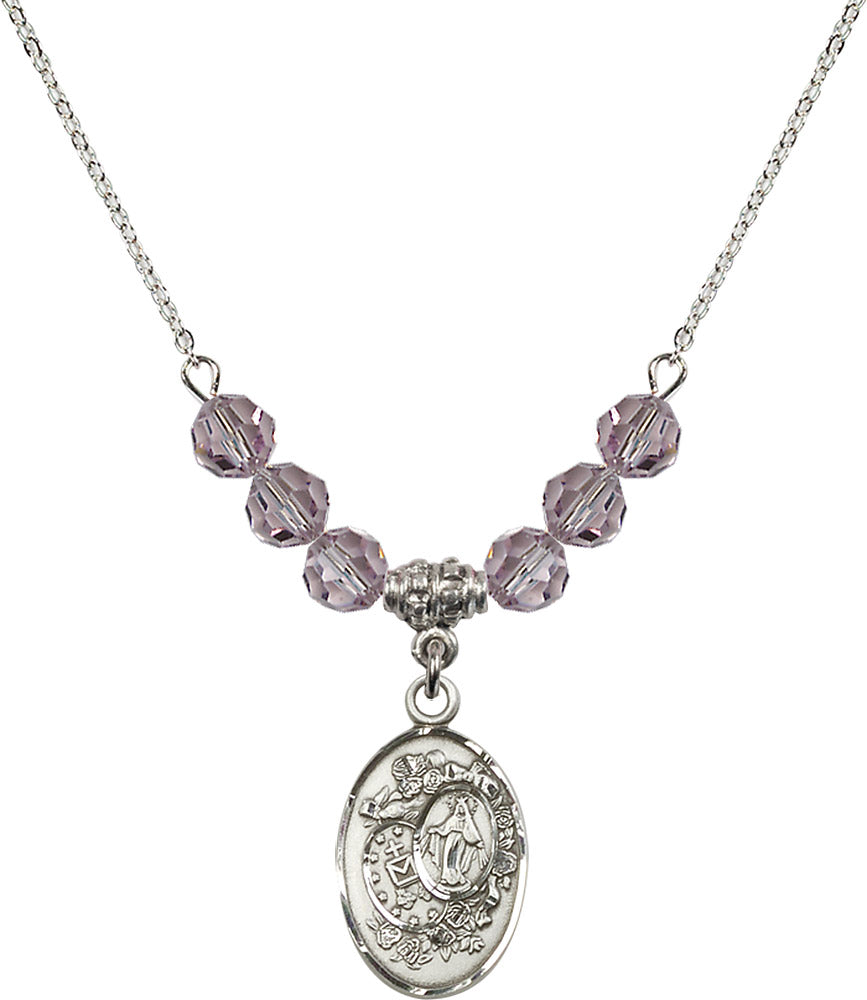 Sterling Silver Miraculous Birthstone Necklace with Light Amethyst Beads - 5682