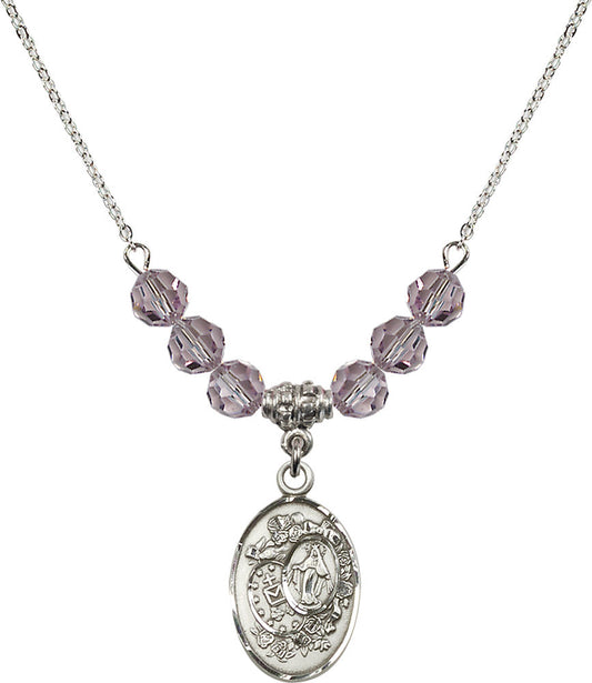 Sterling Silver Miraculous Birthstone Necklace with Light Amethyst Beads - 5682