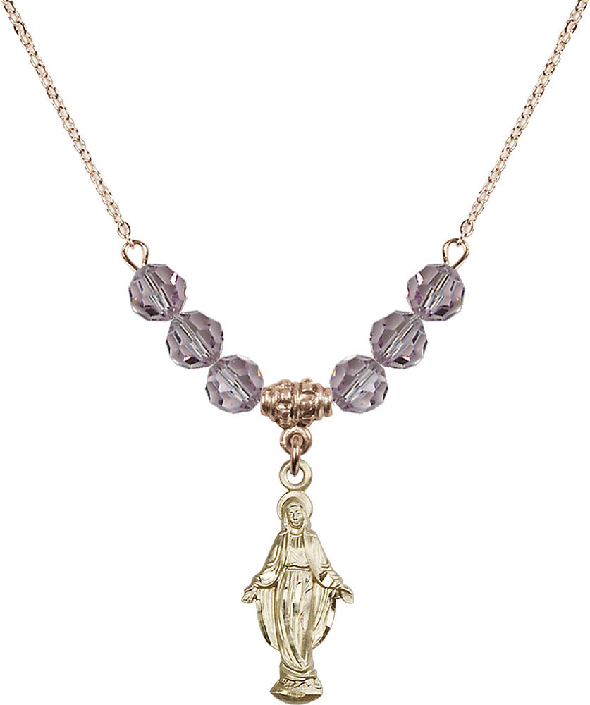 14kt Gold Filled Miraculous Birthstone Necklace with Light Amethyst Beads - 5900