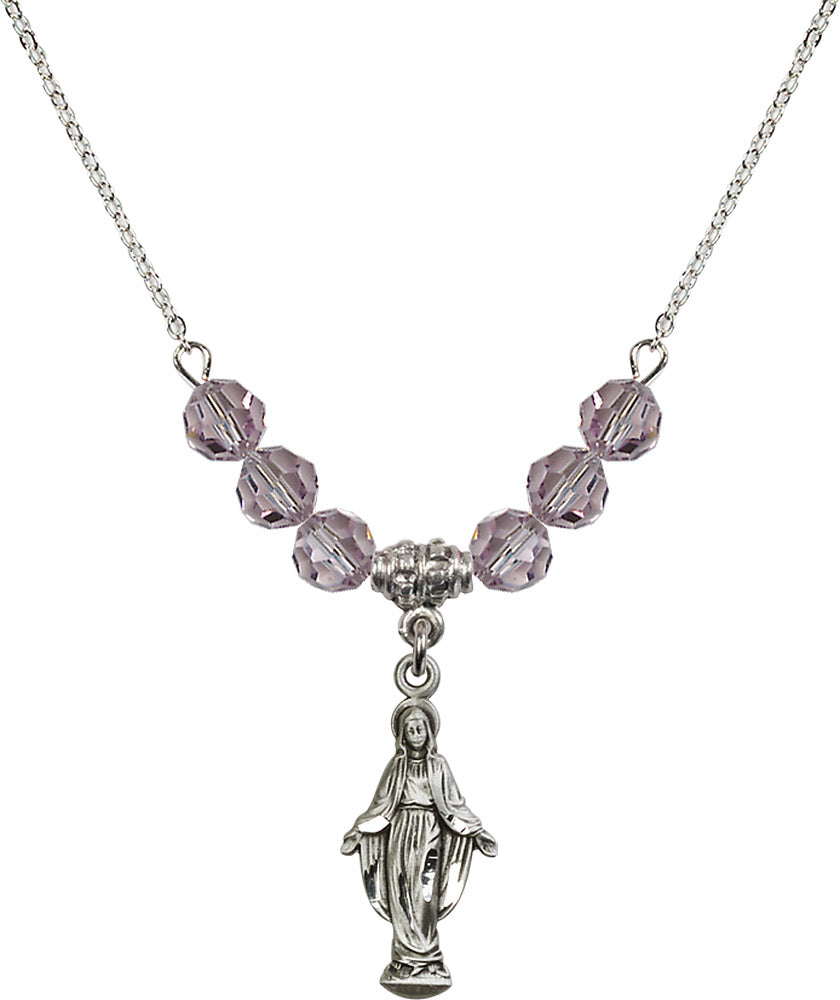 Sterling Silver Miraculous Birthstone Necklace with Light Amethyst Beads - 5900
