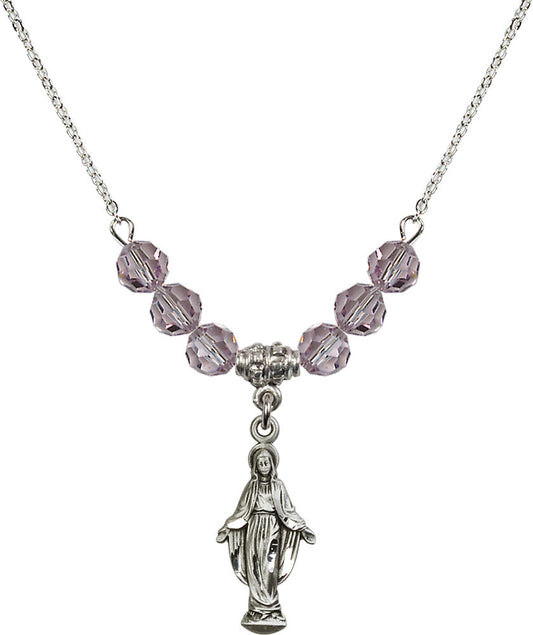 Sterling Silver Miraculous Birthstone Necklace with Light Amethyst Beads - 5900