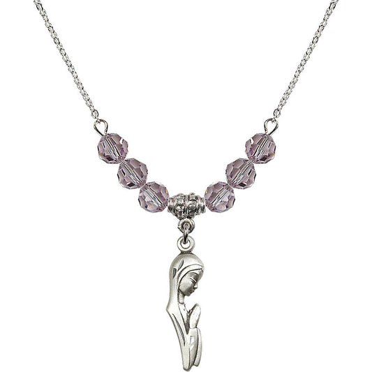 Sterling Silver Madonna Birthstone Necklace with Light Amethyst Beads - 5907