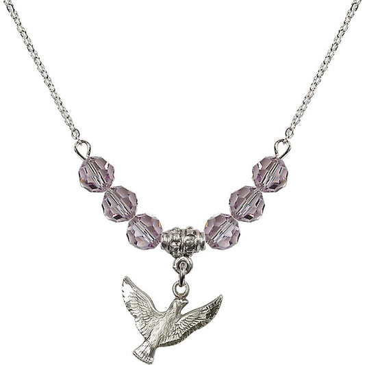 Sterling Silver Holy Spirit Birthstone Necklace with Light Amethyst Beads - 5912