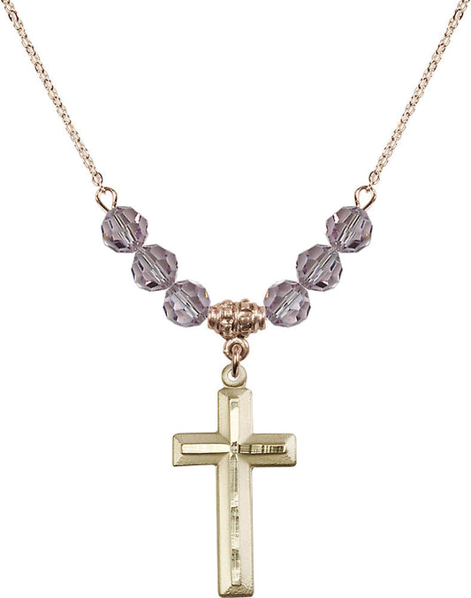 14kt Gold Filled Cross Birthstone Necklace with Light Amethyst Beads - 6000