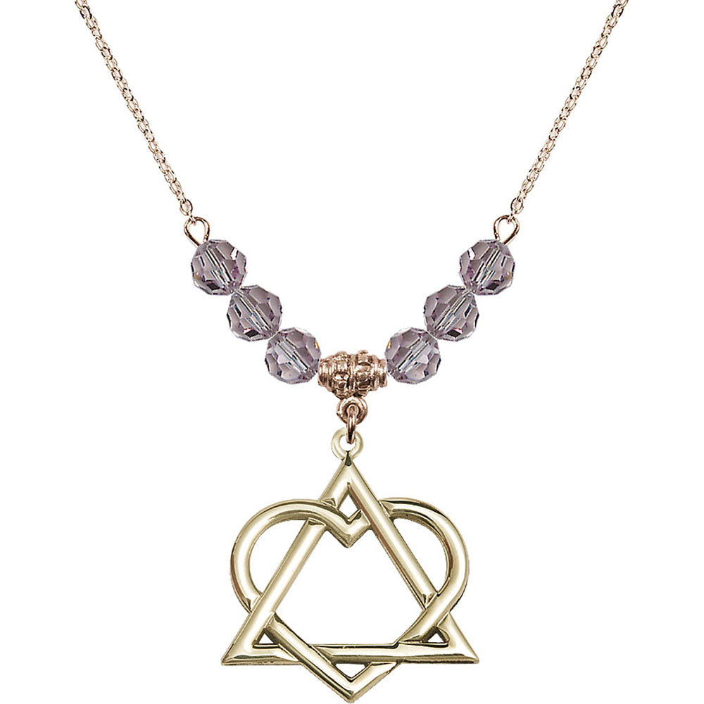 14kt Gold Filled Adoption Heart Birthstone Necklace with Light Amethyst Beads - 6210