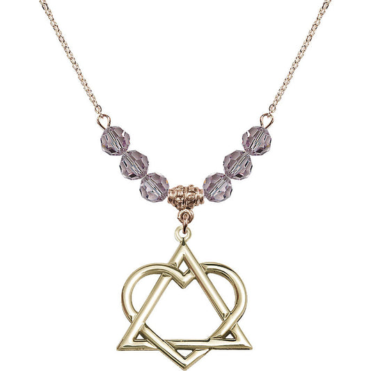 14kt Gold Filled Adoption Heart Birthstone Necklace with Light Amethyst Beads - 6210