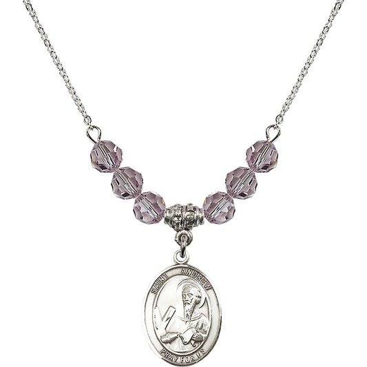 Sterling Silver Saint Andrew the Apostle Birthstone Necklace with Light Amethyst Beads - 8000