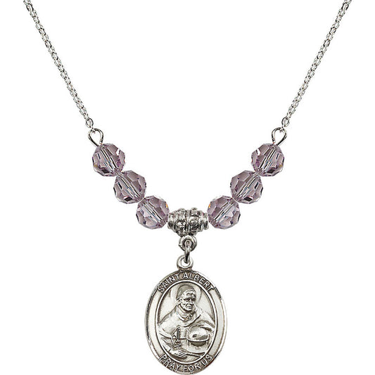 Sterling Silver Saint Albert the Great Birthstone Necklace with Light Amethyst Beads - 8001