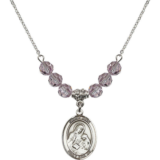 Sterling Silver Saint Ann Birthstone Necklace with Light Amethyst Beads - 8002