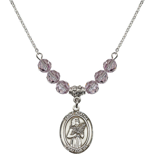 Sterling Silver Saint Agatha Birthstone Necklace with Light Amethyst Beads - 8003