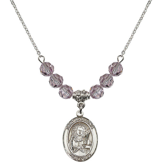 Sterling Silver Saint Apollonia Birthstone Necklace with Light Amethyst Beads - 8005