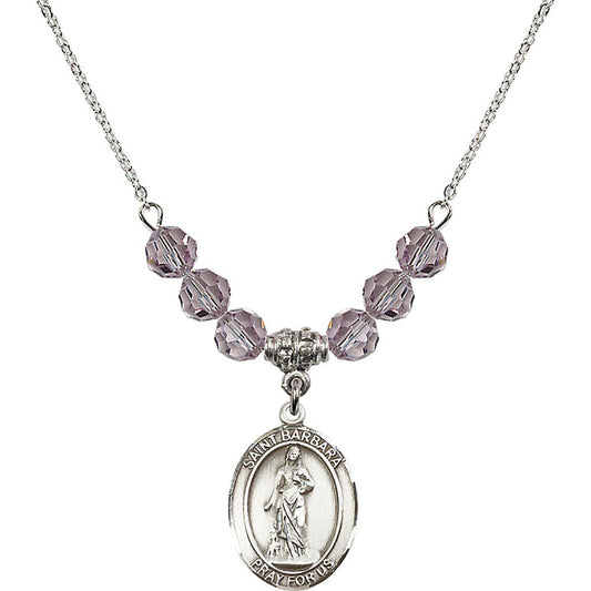 Sterling Silver Saint Barbara Birthstone Necklace with Light Amethyst Beads - 8006