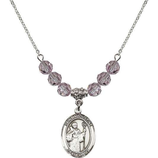 Sterling Silver Saint Augustine Birthstone Necklace with Light Amethyst Beads - 8007