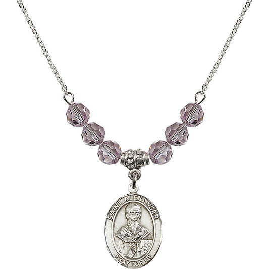 Sterling Silver Saint Alexander Sauli Birthstone Necklace with Light Amethyst Beads - 8012