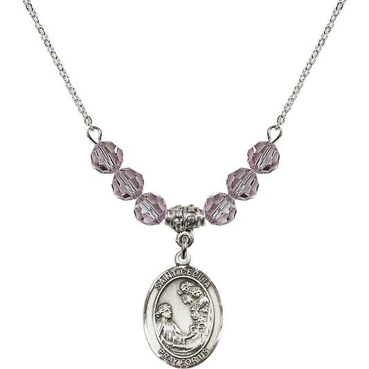 Sterling Silver Saint Cecilia Birthstone Necklace with Light Amethyst Beads - 8016