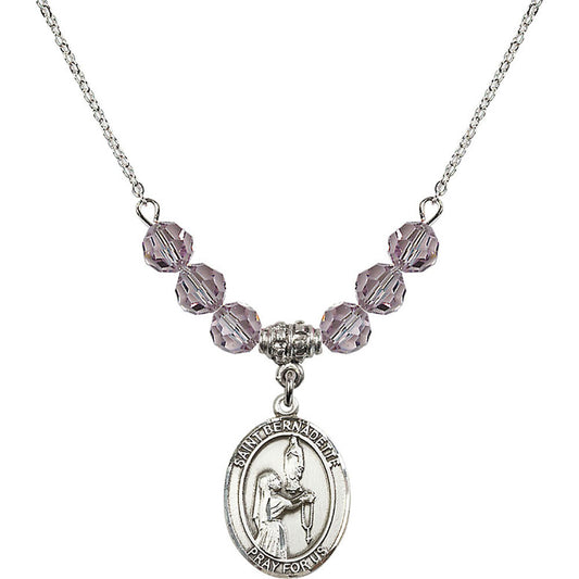 Sterling Silver Saint Bernadette Birthstone Necklace with Light Amethyst Beads - 8017