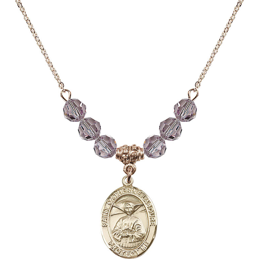 14kt Gold Filled Saint Catherine Laboure Birthstone Necklace with Light Amethyst Beads - 8021