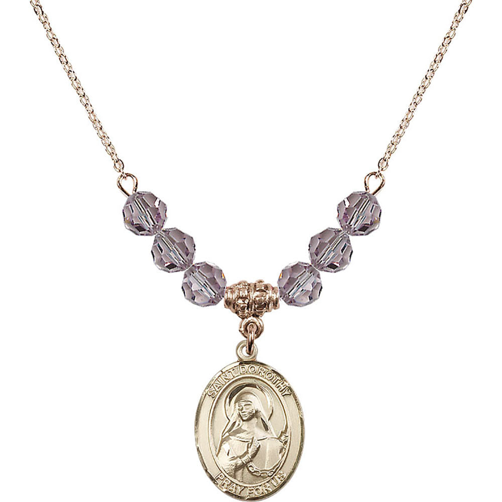 14kt Gold Filled Saint Dorothy Birthstone Necklace with Light Amethyst Beads - 8023