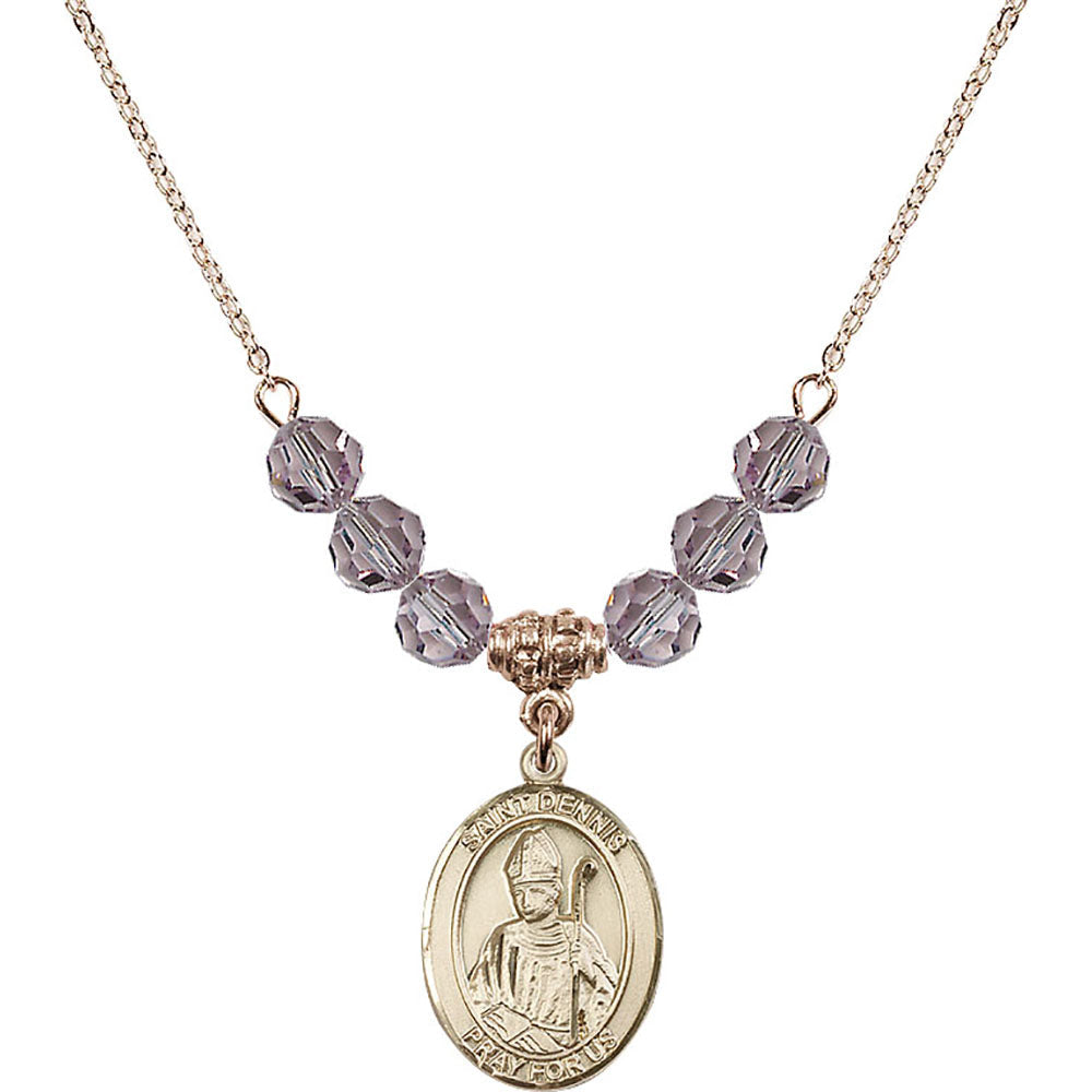 14kt Gold Filled Saint Dennis Birthstone Necklace with Light Amethyst Beads - 8025