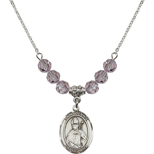 Sterling Silver Saint Dennis Birthstone Necklace with Light Amethyst Beads - 8025