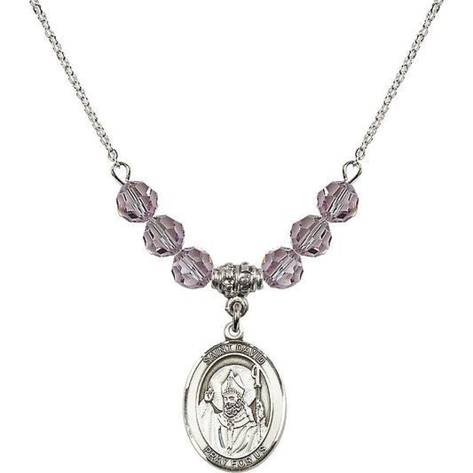 Sterling Silver Saint David of Wales Birthstone Necklace with Light Amethyst Beads - 8027