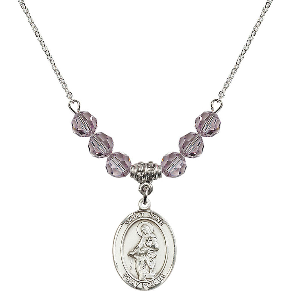 Sterling Silver Saint Jane of Valois Birthstone Necklace with Light Amethyst Beads - 8029