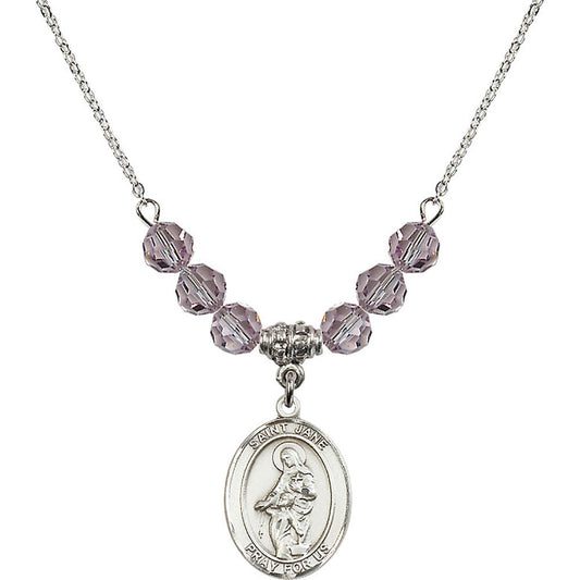 Sterling Silver Saint Jane of Valois Birthstone Necklace with Light Amethyst Beads - 8029