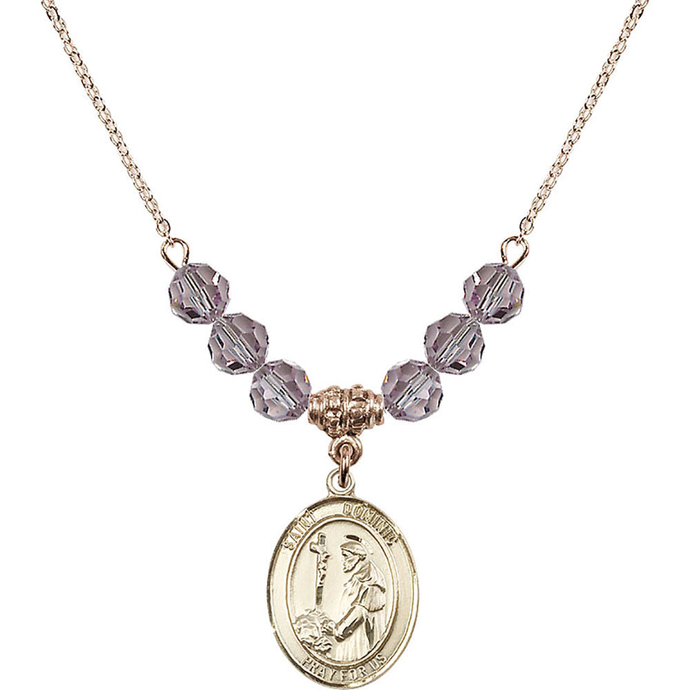 14kt Gold Filled Saint Dominic de Guzman Birthstone Necklace with Light Amethyst Beads - 8030