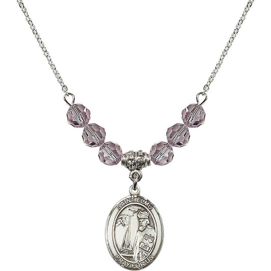 Sterling Silver Saint Elmo Birthstone Necklace with Light Amethyst Beads - 8031