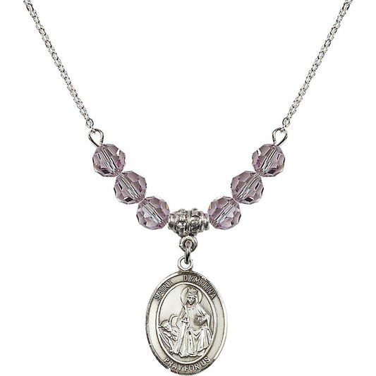 Sterling Silver Saint Dymphna Birthstone Necklace with Light Amethyst Beads - 8032