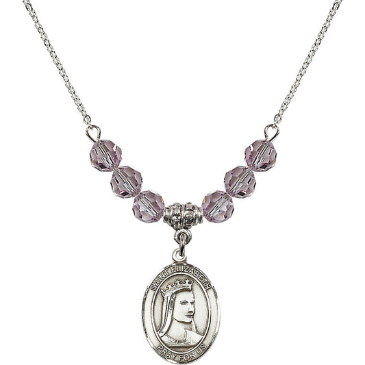 Sterling Silver Saint Elizabeth of Hungary Birthstone Necklace with Light Amethyst Beads - 8033