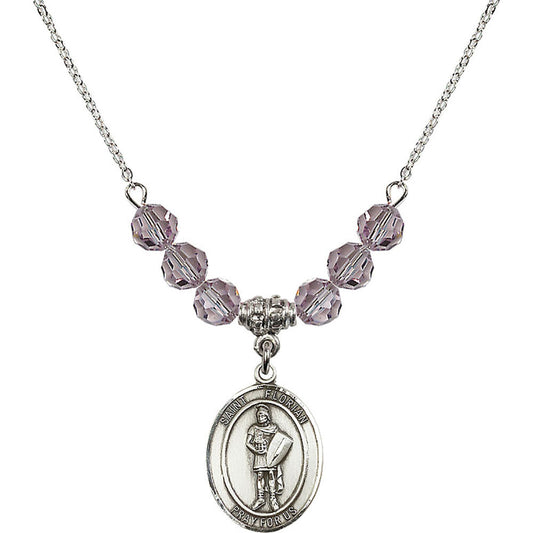 Sterling Silver Saint Florian Birthstone Necklace with Light Amethyst Beads - 8034