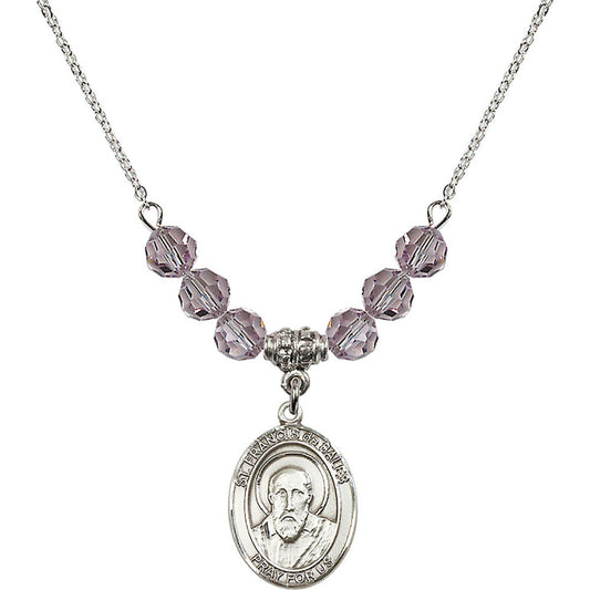 Sterling Silver Saint Francis de Sales Birthstone Necklace with Light Amethyst Beads - 8035