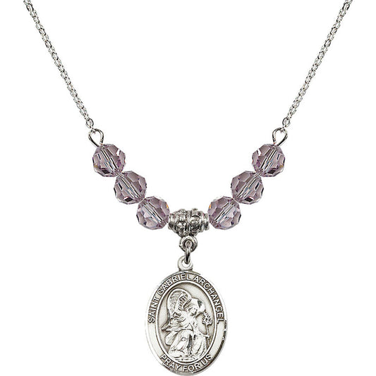 Sterling Silver Saint Gabriel the Archangel Birthstone Necklace with Light Amethyst Beads - 8039