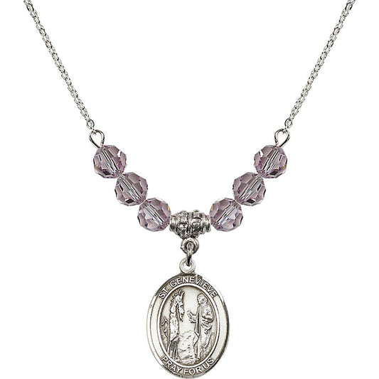 Sterling Silver Saint Genevieve Birthstone Necklace with Light Amethyst Beads - 8041