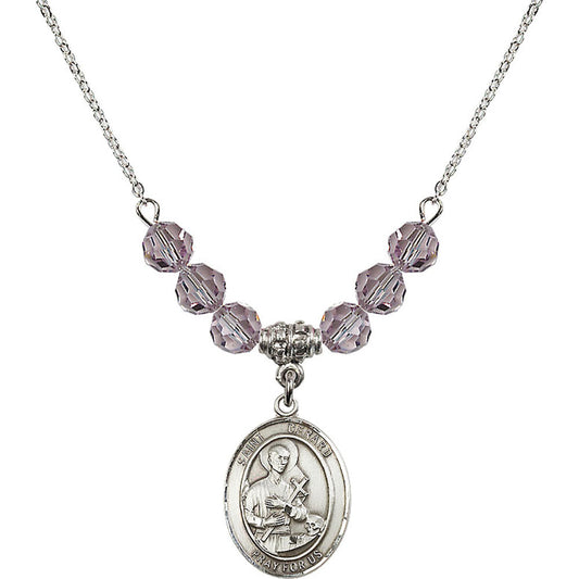 Sterling Silver Saint Gerard Majella Birthstone Necklace with Light Amethyst Beads - 8042