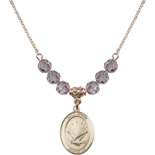 14kt Gold Filled Holy Spirit Birthstone Necklace with Light Amethyst Beads - 8044
