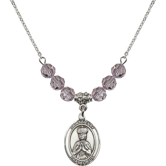 Sterling Silver Saint Henry II Birthstone Necklace with Light Amethyst Beads - 8046