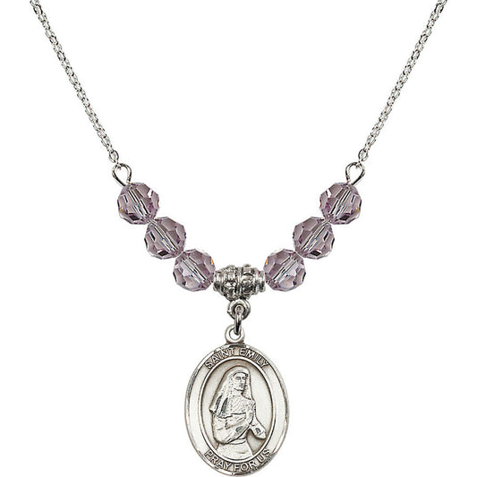 Sterling Silver Saint Emily de Vialar Birthstone Necklace with Light Amethyst Beads - 8047