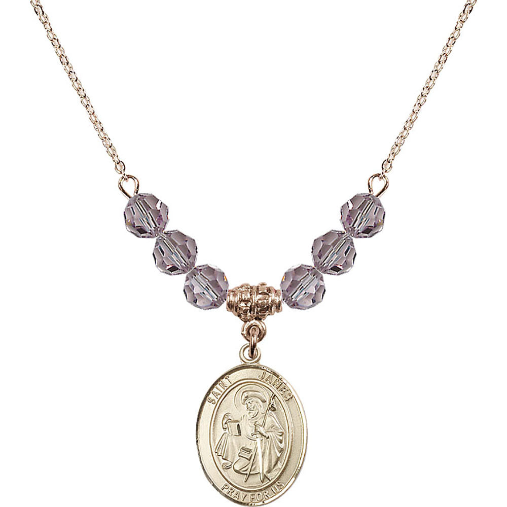14kt Gold Filled Saint James the Greater Birthstone Necklace with Light Amethyst Beads - 8050