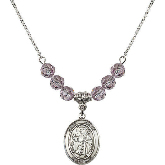 Sterling Silver Saint James the Greater Birthstone Necklace with Light Amethyst Beads - 8050