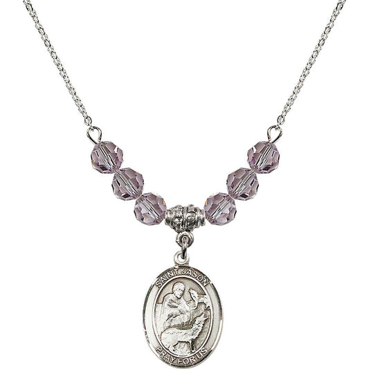 Sterling Silver Saint Jason Birthstone Necklace with Light Amethyst Beads - 8051