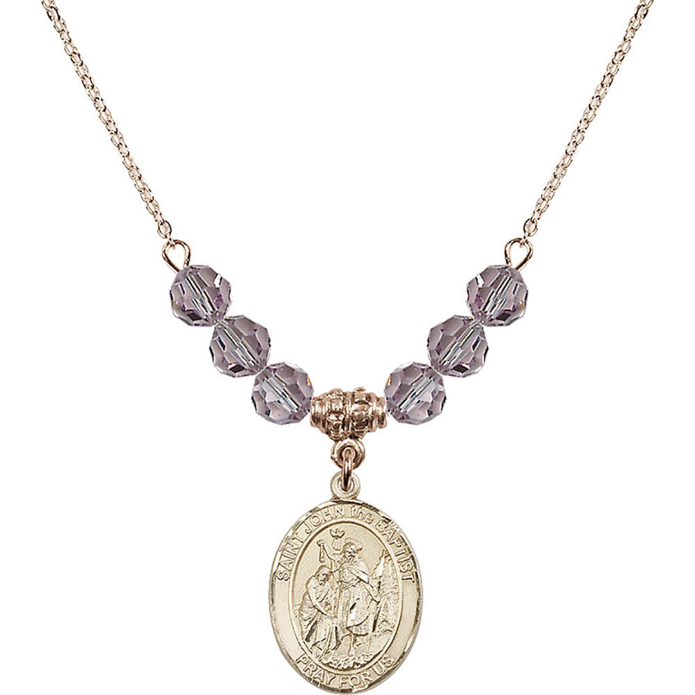 14kt Gold Filled Saint John the Baptist Birthstone Necklace with Light Amethyst Beads - 8054