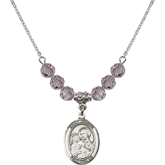 Sterling Silver Saint Joseph Birthstone Necklace with Light Amethyst Beads - 8058