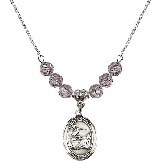 Sterling Silver Saint Joshua Birthstone Necklace with Light Amethyst Beads - 8059