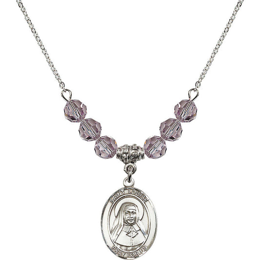 Sterling Silver Saint Louise de Marillac Birthstone Necklace with Light Amethyst Beads - 8064