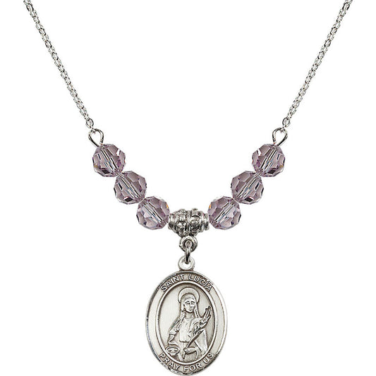 Sterling Silver Saint Lucia of Syracuse Birthstone Necklace with Light Amethyst Beads - 8065