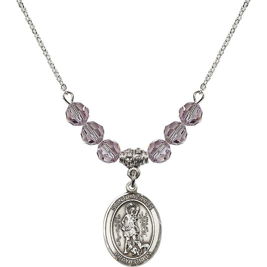 Sterling Silver Saint Lazarus Birthstone Necklace with Light Amethyst Beads - 8066