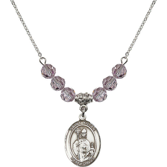 Sterling Silver Saint Kilian Birthstone Necklace with Light Amethyst Beads - 8067