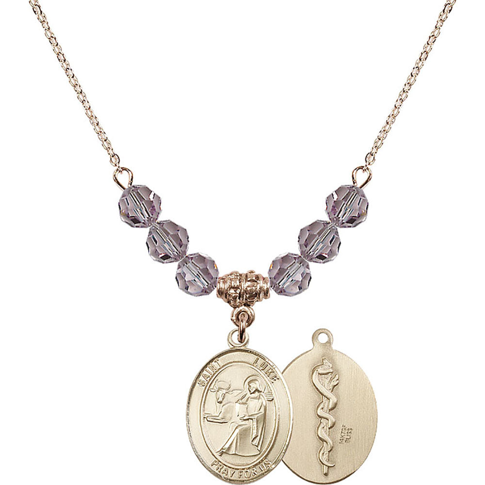 14kt Gold Filled Saint Luke the Apostle / Doctor Birthstone Necklace with Light Amethyst Beads - 8068